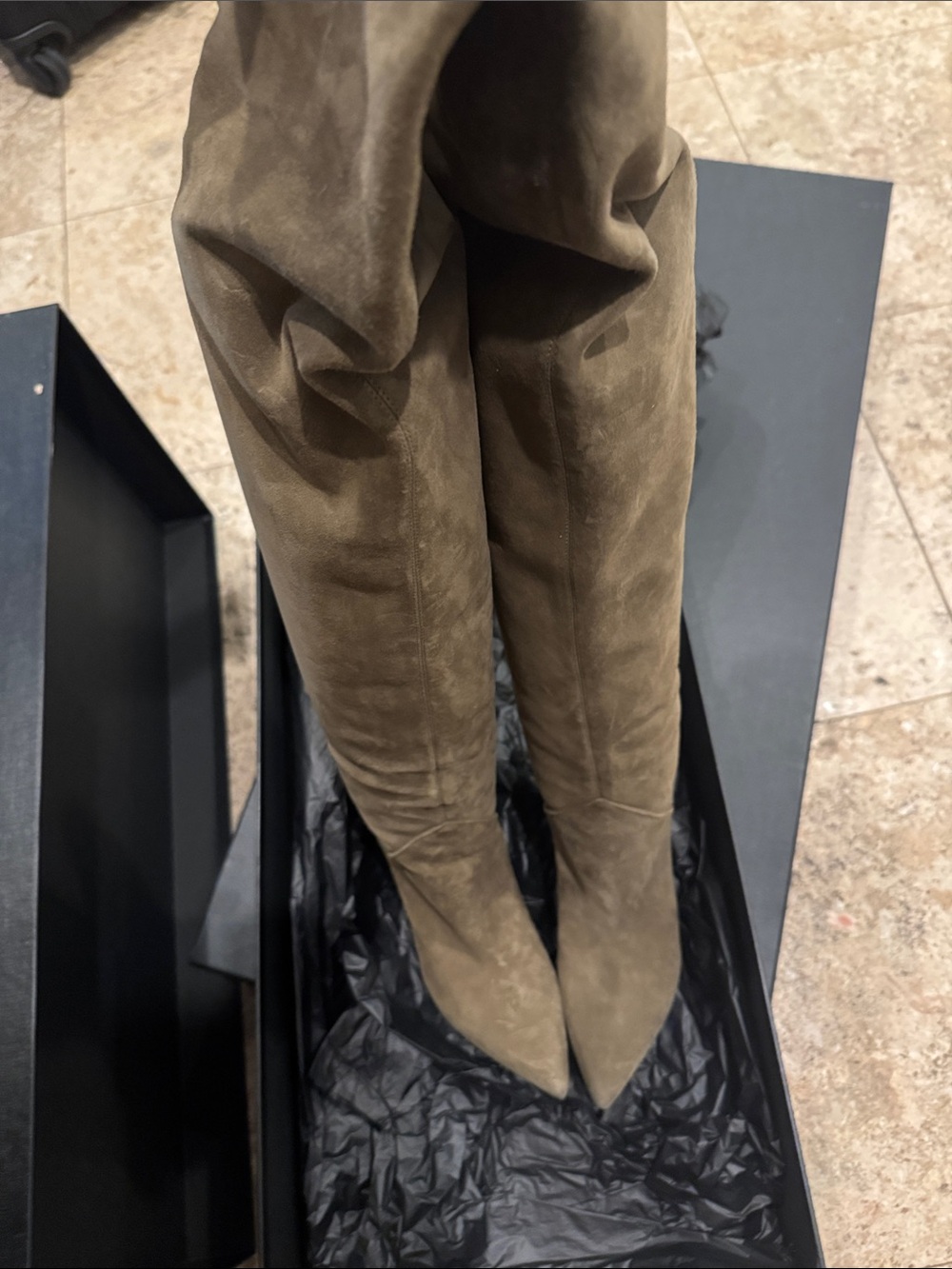 Saint Laurent Olive Suede Over-the-Knee Boots